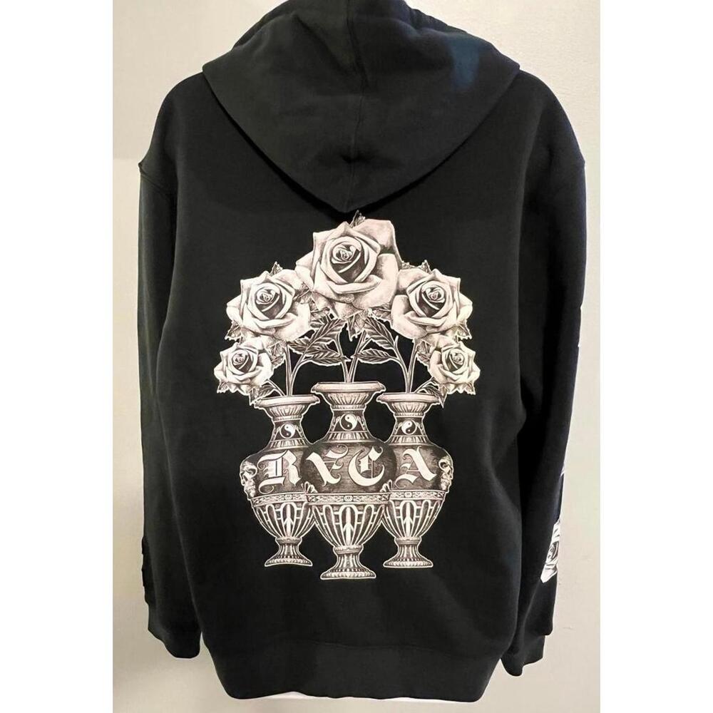 Super Cool Unisex RVCA Benj Bouquet Black Zip-Up Hoodie , Size Med